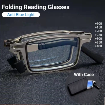 Prenosna Zložljiva Obravnavi Očala Moških Kovinski Okrogli Kvadrat Anti Modra Svetloba Očala Presbyopia Očala Okvir Dioptrije +1.0 +4.0