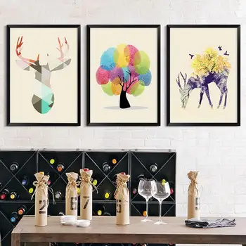 Triptiha Nordijska Slike Minimalističen Elk Metulj Hipster Stenskih Slikah, Platno Pleskanje Dnevne Sobe Spalnice Doma Dekoracijo