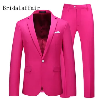 KUSON Hot Pink Moških Poročno Obleko, 2 kos Jopič Hlače Nastavite Slim Primerna Oblačila Za Moške Kopalke Formalne Poslovne Stranke Ženina Tuxedos