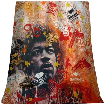 Dude Spoštuje Ameriški Kitarist Hendrix Retro Spray Barva Slog Plakat Mehko Udobno Odejo Flanela