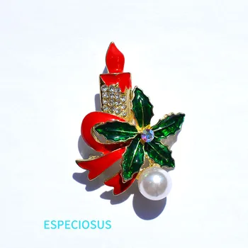 Pearl Sveča Prsi Pin Elegantno Broške za Ženske Rdeča Barva Nosorogovo Pin Modni Nakit za Ženske' Corsage Božična Darila