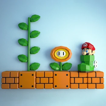 Super Mario Bros Papir Model Igre, Rekviziti Cvet Drevo Opeke v Ozadju Stene Doma Dekoracijo Otroci Soba Dekor Papercraft 3D DIY Igrače