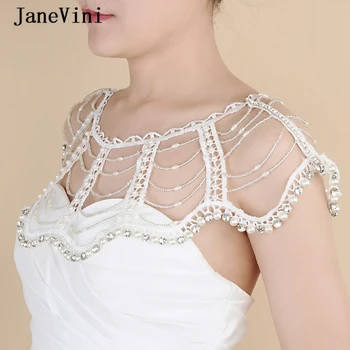 JaneVini 2020 Luksuzni Kristalno Pearl Čipke Poročne Ramenski Ogrlice Verige, Ročno izdelan Poročni Nakit Ramenski Trak Choker za Ženske
