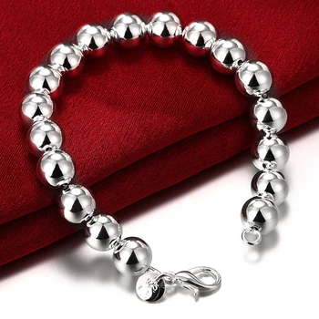 925 Sterling Srebrna Zapestnica preprosta modna Budistični Kroglice 4/6/8/10 MM čar nakit darilo za ženske Božično darilo