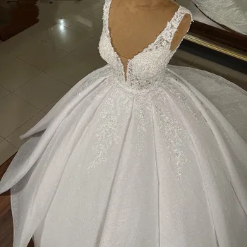 Arabski Dubaj Sequins Poročne Obleke 2024 Luksuzni Beaded Čipke Proti-vrat Poročne Halje Customed Vestidos De Noiva Haljo Mariage