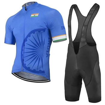 Nove Moške Indija Ekipa Blue Kolesarjenje Oblačila Jersey Set Cestno Kolo Majice Kolesarske hlače, Hlače z Oprsnikom MTB Vožnjo Nositi