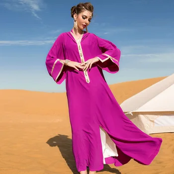 Maroški Tam Kaftan 2024 Muslimanske Ženske Hooded Maxi Obleko Dubaj Abaya Islamska Oblačila Arabski Haljo Stranka Obleke Jalabiya Dubaj Turčija