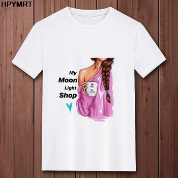Moj Moon Light Trgovina Modni Kave Gril T Shirt Poletje Ženske Vrhovi Priložnostne Ženske Majice Harajuku tshirt Oblačila Kratek rokav