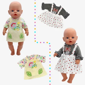 43 cm Baby Doll Obleko, Sivo Majico Cvet Traku Krilo za 18 Centimetrov Dekle Lutka Obleko