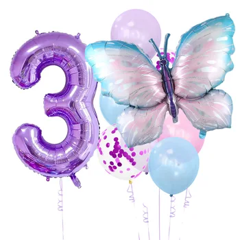 Vijolična Metulj Balone z 32inch Velikan Vijolično Število Balonov Happy Birthday Globos Otrok Dekleta Rojstni dan Odlikovanja