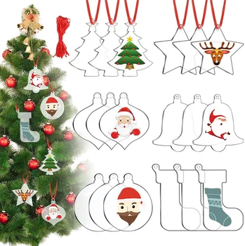 10pcs Akril Božično Drevo Ornament Prazno Prozorni Akrilni Disk DIY Prazno Božič Krog Dekoracijo za DIY Božič Obrti