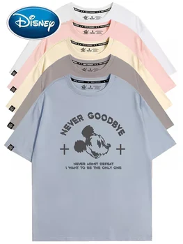 Disney T-Shirt Moda Mickey Mouse Pismo Risanka Tiskanja Harajuku Unisex Nekaj Žensk O-Vrat Tee Vrh 6 Barv Femme Ulične