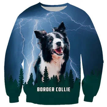 HX Živali Majica 3D Grafiko, Mejni škotski ovčarski pes Modre Strele Gozd Preplete Puloverji Vrhovi Moških Oblačil