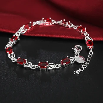 Nove Luksuzne Rdeče Kristalno 925 Sterling Srebrna Zapestnica za Žensko Modnih Znamk Plemenito Nakit Stranka, Poročni Dodatki, Darila