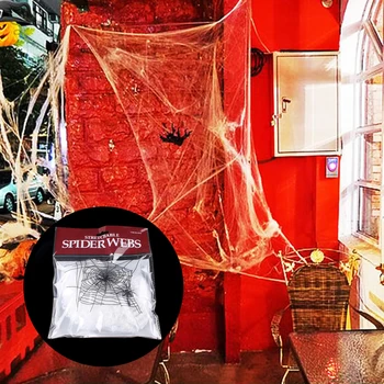 Halloween White Spider Web S 4 Black Pajki Halloween DIY Scene, Rekvizitov, ki se Raztezajo Cobweb Za Bar Uklet Hiša Strašno 3