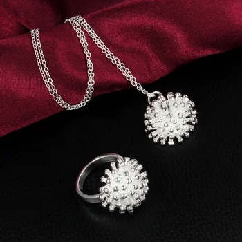 Novo 925 Sterling Srebro Ognjemet, ogrlico, Obesek, prstani, Nakit set za ženske vroče čar klasična Moda Stranka Darila