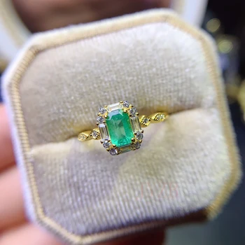 Deluxe 100%925 sterling Srebro Naravnih Smaragdno 4*6 mm poroko zaročni prstan za ženske Fine nakit