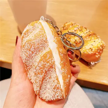 Simulirani Kruh Keychain Maslo Kruh Fidget Igrače Kokosovo Kruh Keyring Pop To Igro Stisnite Maslo Kruh Model Hrane Obesek
