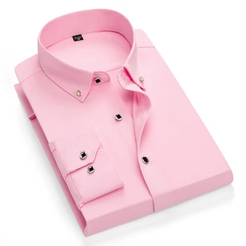 Moška Elegantna Poslovna Majice z Dolgimi Rokavi Cufflink Gumb Navzdol Urad Formalno Obleko Srajco Smart Casual Standardna delovna oblačila Majica