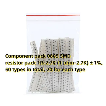 Sestavni del pack 0805 SMD upor pack 1R-2.7 K (1 ohm-2.7 K) ± 1%, 50 vrst skupaj, 20 za vsako vrsto