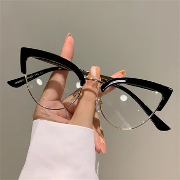 2023 Novo Vintage Cat Eye Glasses Okvir Novo Stilsko Pol Kovinsko Platišče Ženske Očala Trendovska blagovna Znamka Design Brez recepta Očala