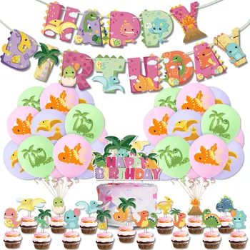 Dinozaver Torto Pokrivalo Zastav Roza Happy Birthday Balon Cupcake Pokrivalo Baby Tuš Otroci Stranka Sladica DIY Pecilni Dobave Dekor
