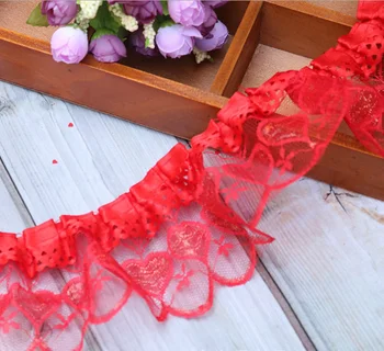 40Yards Rdeča, Roza, Vijolična Ruffle Čipke Rob Trim Organza Naguban Trak Tkanine Šivanje Srce Oblika Traku