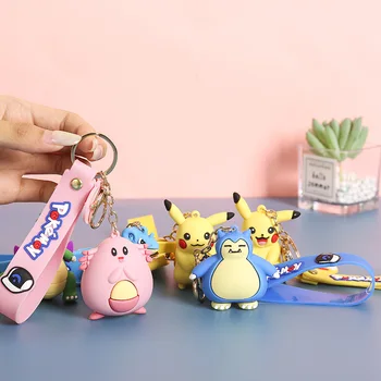 Risanka Anime Pokemon Pikachu Gume Keychain Anti Izgubljeno Punčko Snorlax Kawaii Avto Keychain Dekoracijo Obesek Dodatki