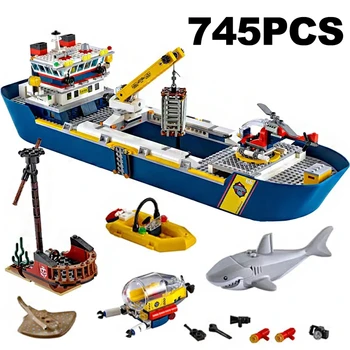 745pcs Mestnih Ocean Izvidniško Ladjo Model Set 60026 Gradnik Ekspedicijo Zbiranja Igrač za Otroke Rojstni dan Fantje Darila