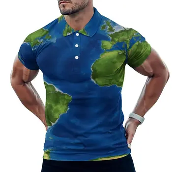 Zelena Zemlja Zemljevid Polo Majice Zemljevid Sveta, Priložnostne Srajco Poletje Y2K T-Majice Moške Kratke Rokave, Ovratnik Grafični Oversize Oblačila