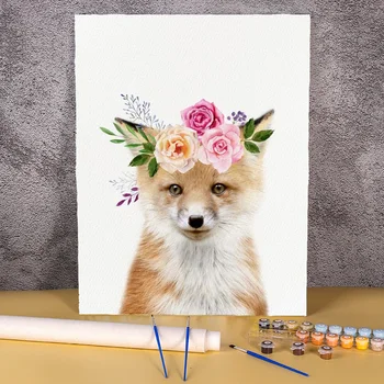 Cvetje Fox Olje, Barvanje Z Številkami Risanka DIY Barve S Številkami Živali Platna Slike Handpaint Paket Edinstveno Darilo Dekor