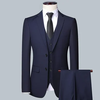 2023High-kakovost barva (ustrezala + telovnik + hlače) poslovni Moški formalno obleko 3/2 poslovna obleka nevesta in najboljši človek