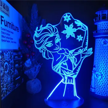 Zamrznjeno Princesa 3D Vizualni Svetilko, Ana Elsa Olfa Figur LED Nočna Lučka Akril Iluzijo namizne Svetilke Doma Dekor Otroci Igrače